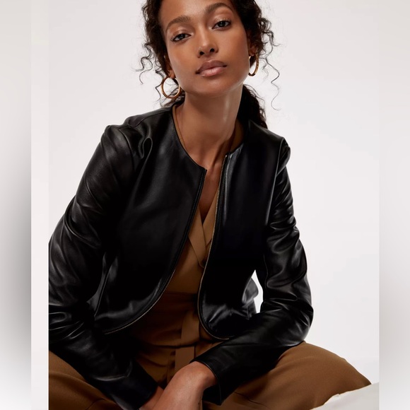 Aritzia Jackets & Blazers - Aritzia Babaton Jett Black Leather Moto Biker Western Lined Winter Sz XXS
